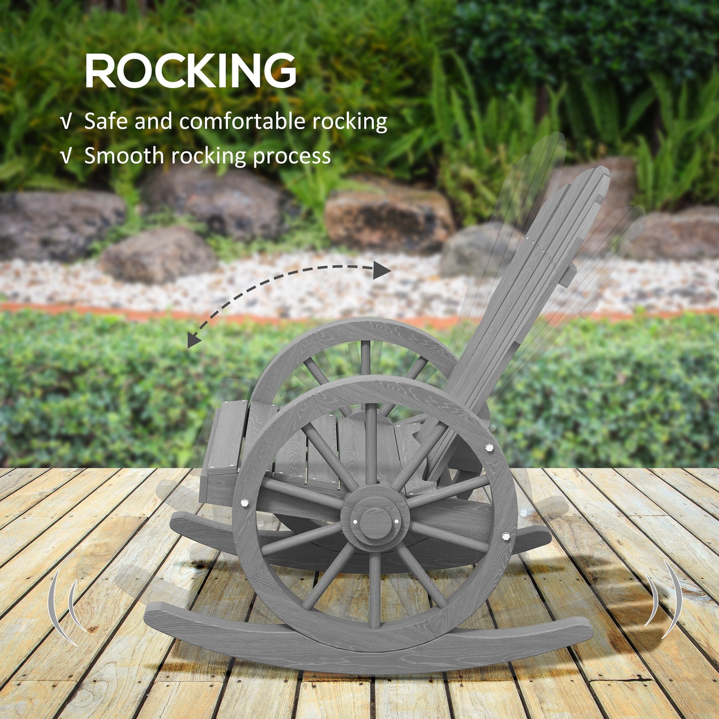 Elna Wood Grey Adirondack Style Outdoor Rocking Armchair With Reclining Back