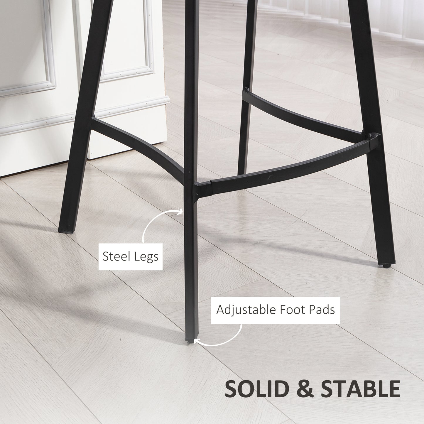 Nora Set Of 2 Grey Faux Leather Dining Bar Stools With Back And Foot Support