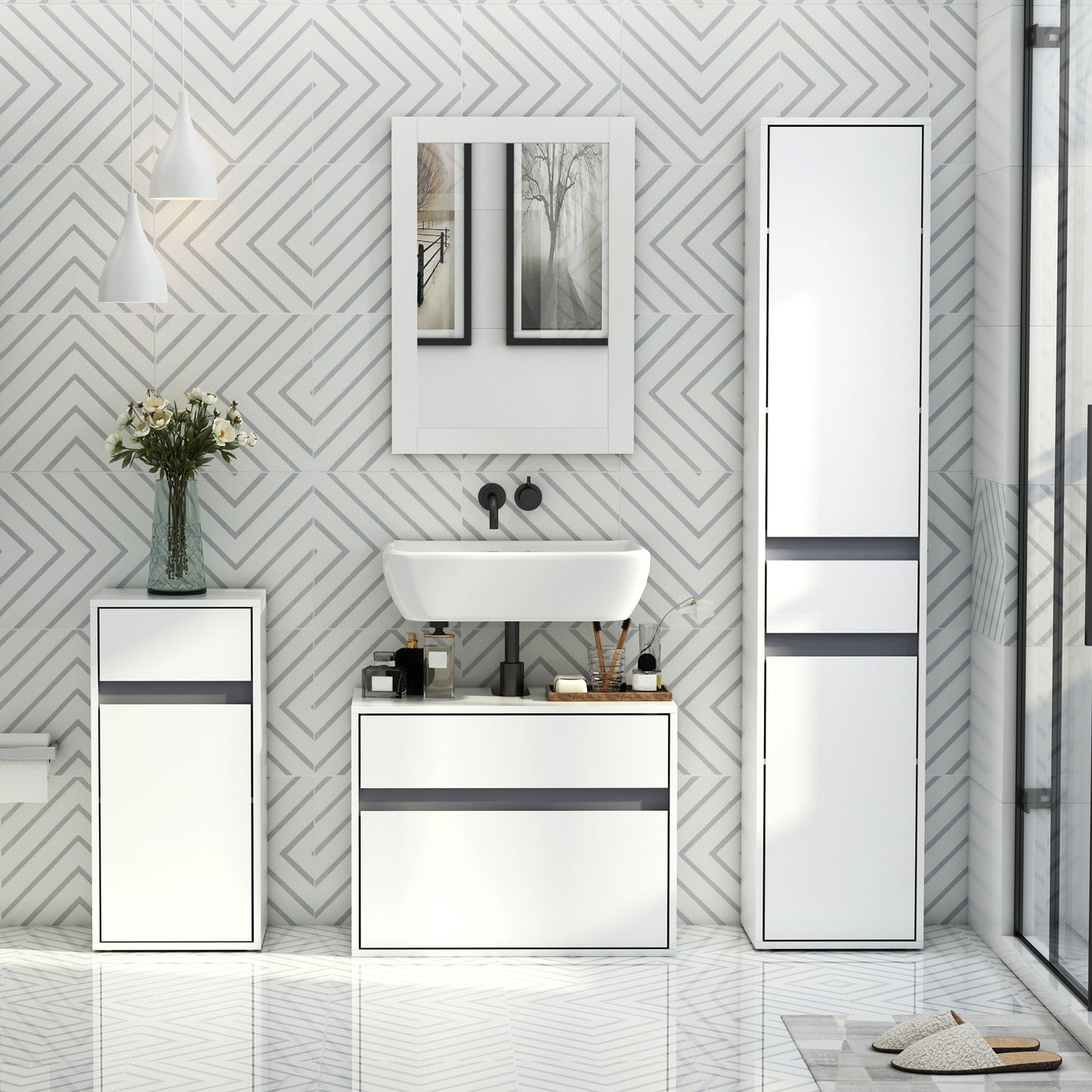 Noseka Bathroom Storage Cabinet With 3 Compartments In White
