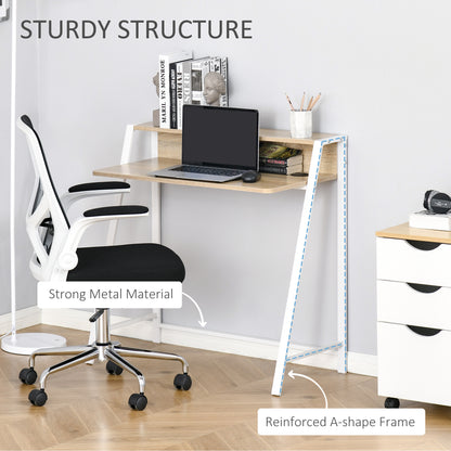 Dodosu 84cm Wooden White And Oak Compact Writing Desk With Storage Shelf