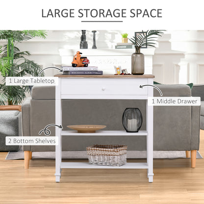 Sacoso Wooden Natural Retro  Hallway Console Table With Drawer And Dual Shelves
