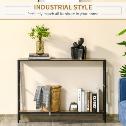 Sanero 106cm Metal And Wooden Rustic Brown Narrow Industrial Console Table With Storage Shelf