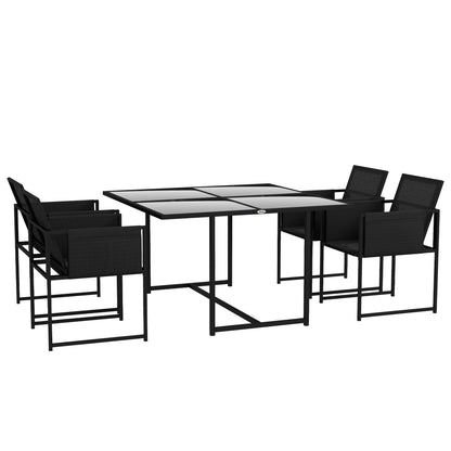 Bamico 4 Seater Metal Black Garden Dining Set With Mesh Seats And Glass Table