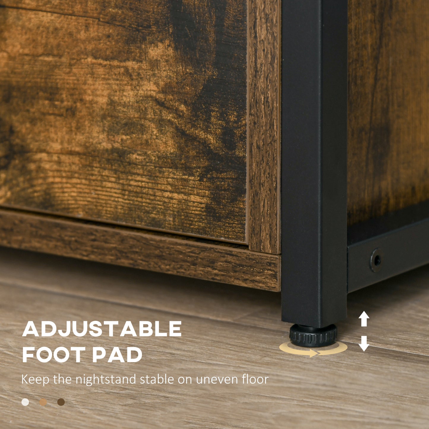 Dikedo Set Of 2 Industrial Metal And Wooden Rustic Brown Bedside Tables 2 Drawer And Shelf