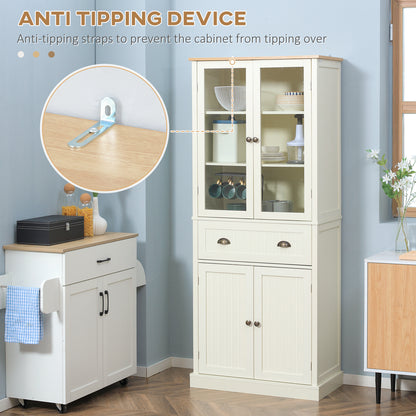 Fidozi Wooden Cream White 5 Tier Freestanding Kitchen Cupboard With Adjustable Shelves And Drawer