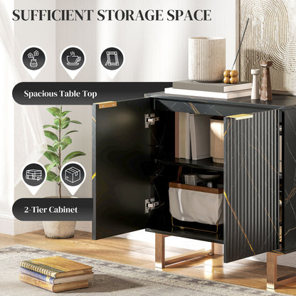 Nomi Black And Gold Elegant Sideboard With Ribbed Finish