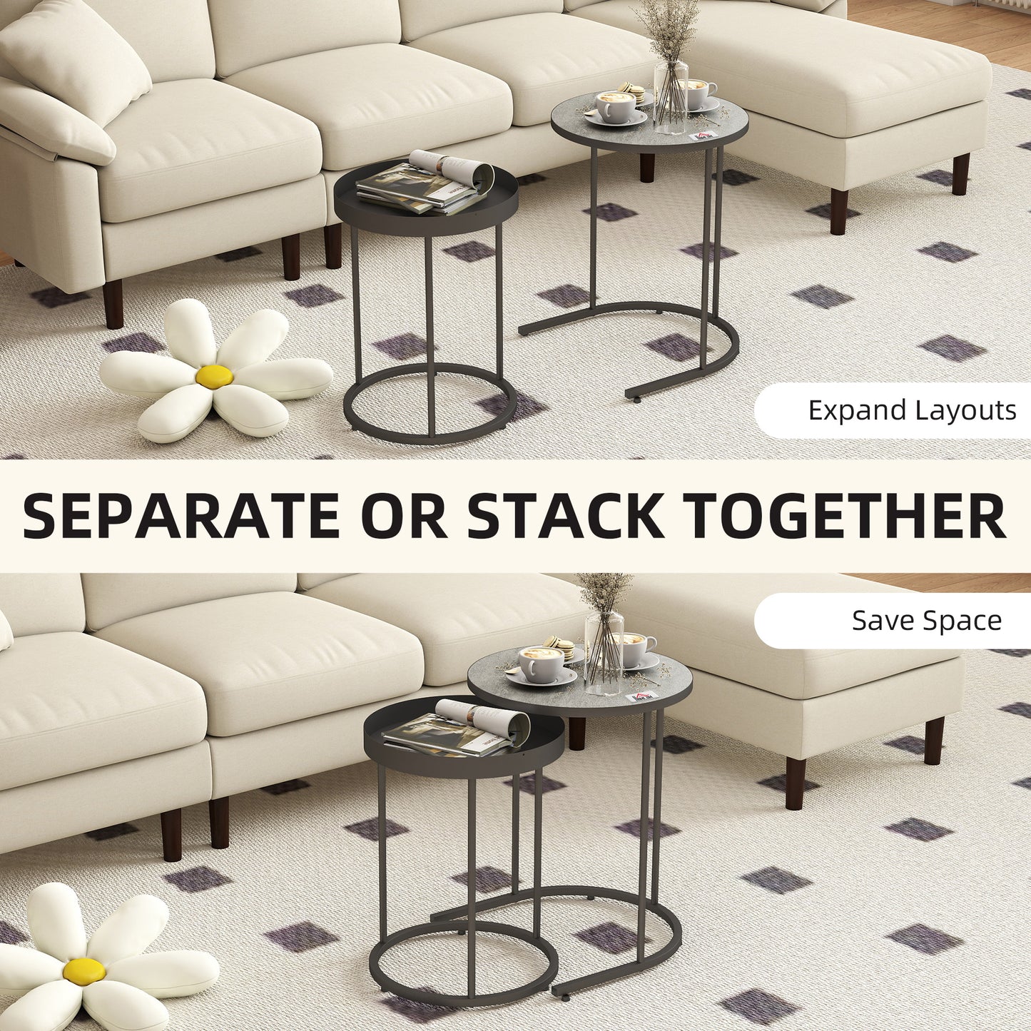 Midoli Set of 2 Metal And Wood Grey Industrial Nesting Tables