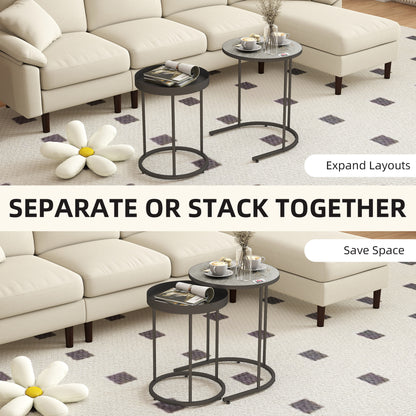 Midoli Set of 2 Metal And Wood Grey Industrial Nesting Tables