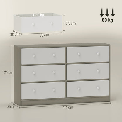 Nafiso Fabric And Wood White And Grey 6 Drawer Storage Dresser