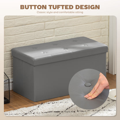Nevi Faux Leather Grey Folding Storage Ottoman Bench 89 Litre