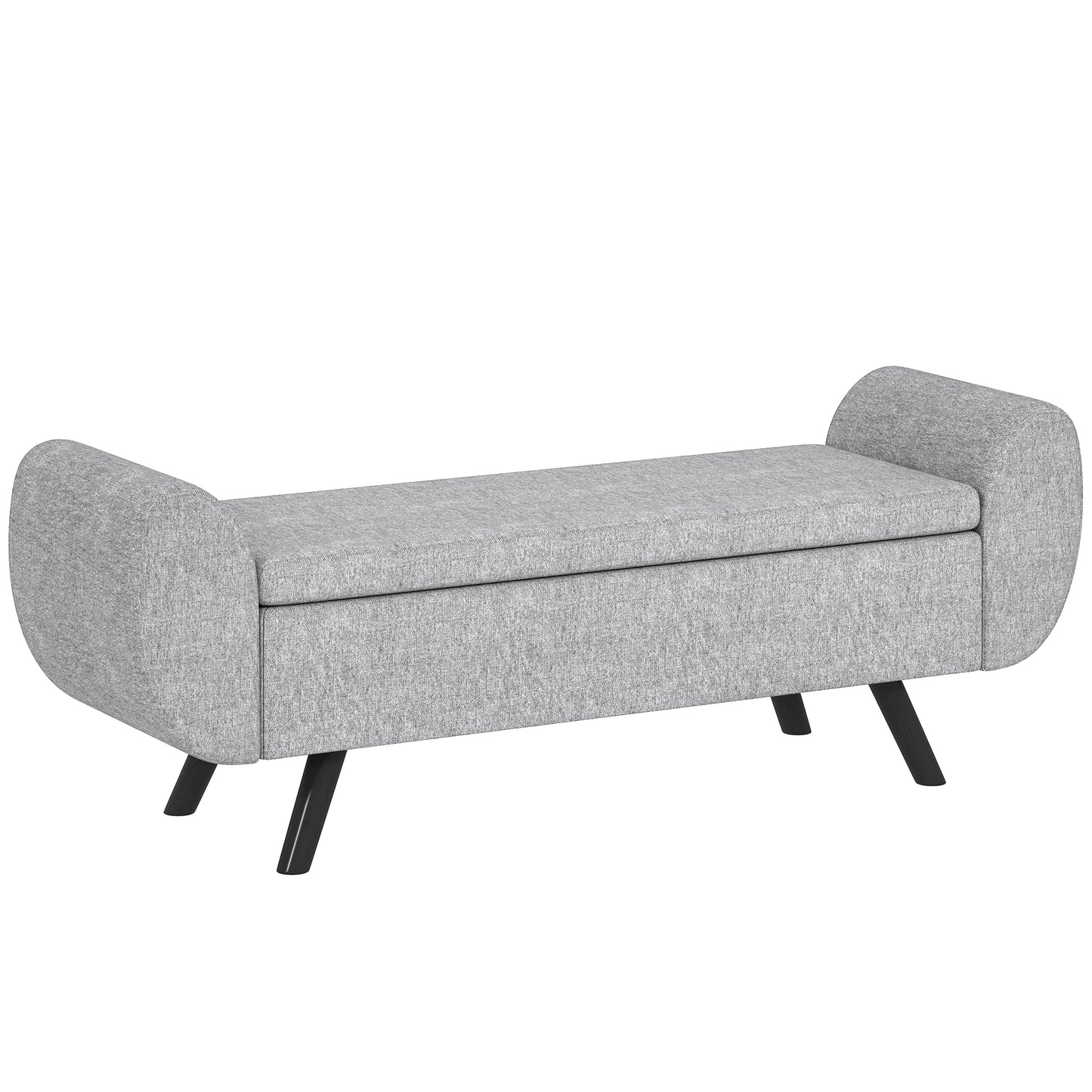 Nesama Linen Grey Storage Bench With Armrest
