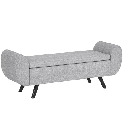 Nesama Linen Grey Storage Bench With Armrest