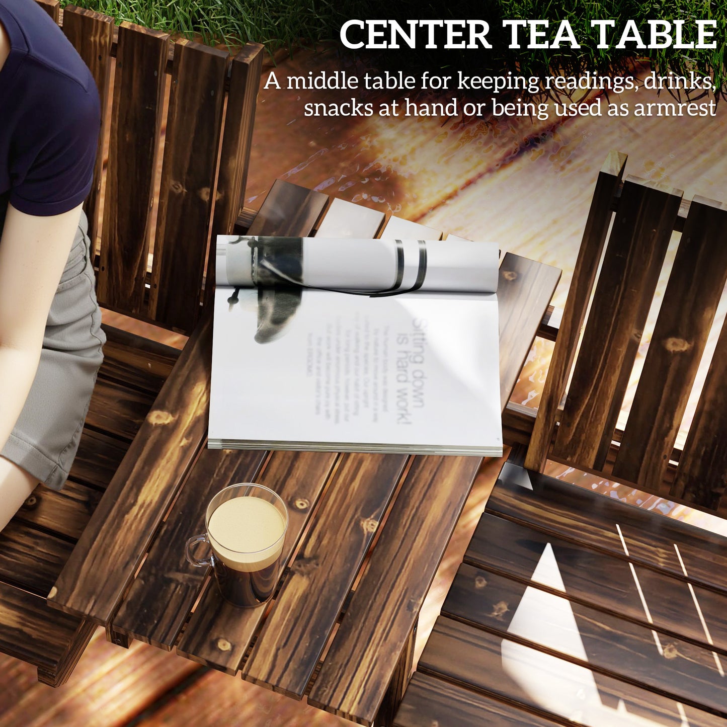 Suvale Dark Wood 2 Seater Garden Bench With Table And Parasol Hole