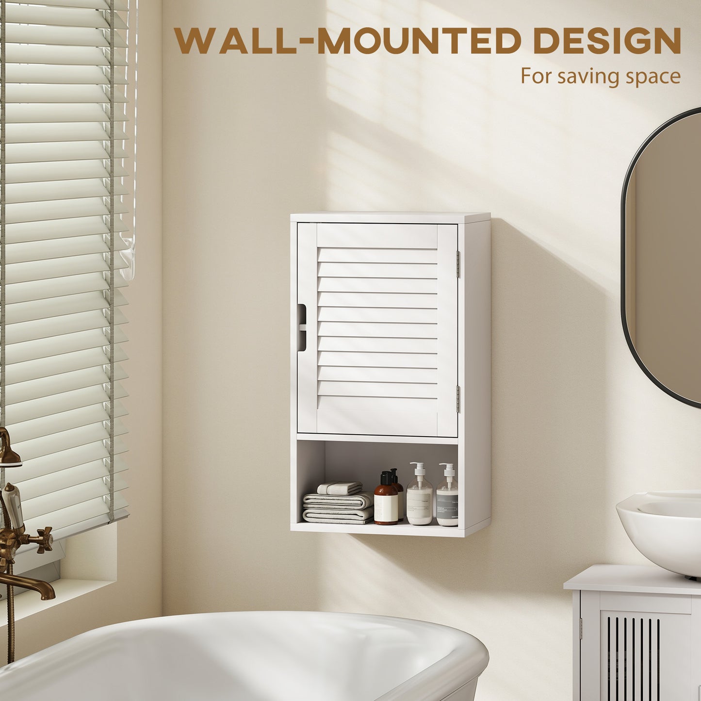 Zidi Rolette Wall Mounted Bathroom Storage Cabinet With Adjustable Shelves White 40 x 20 x 60cm