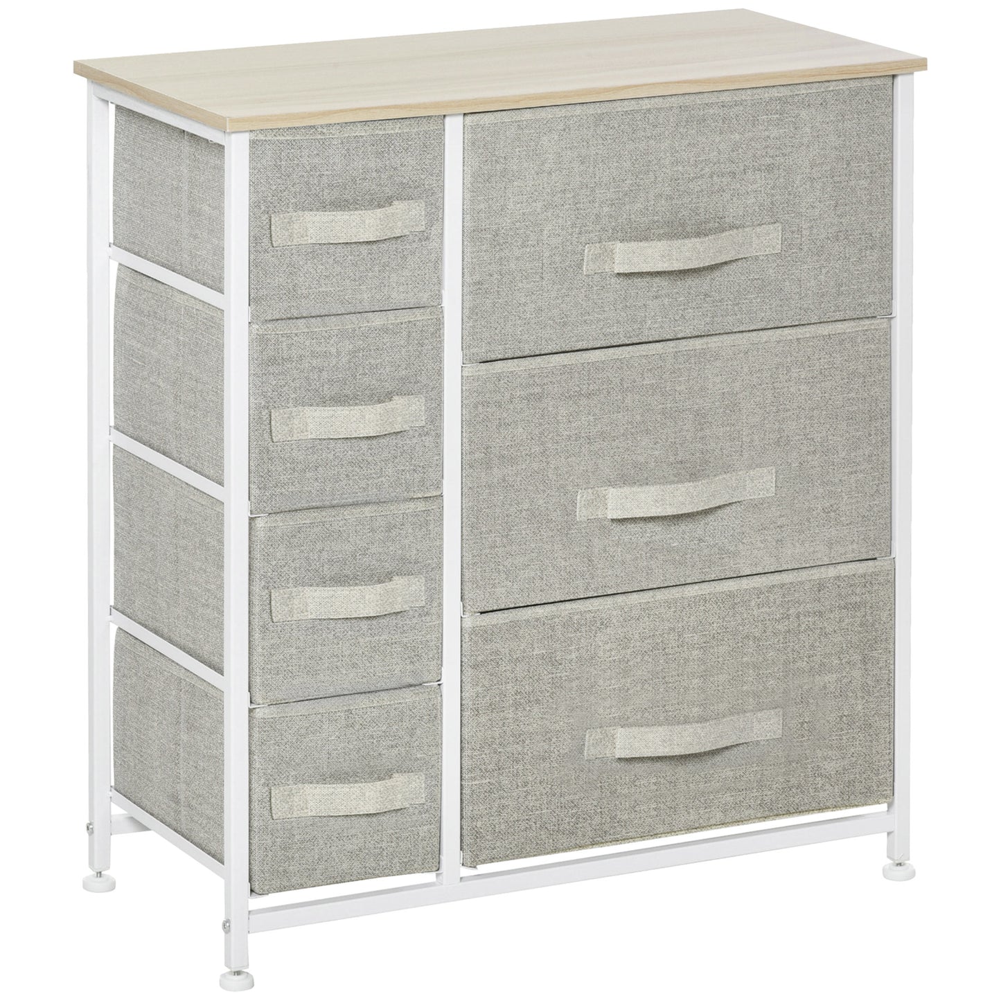 Lireta White Metal And Grey Fabric 7 Drawer Storage Chest with Natural Wooden Top