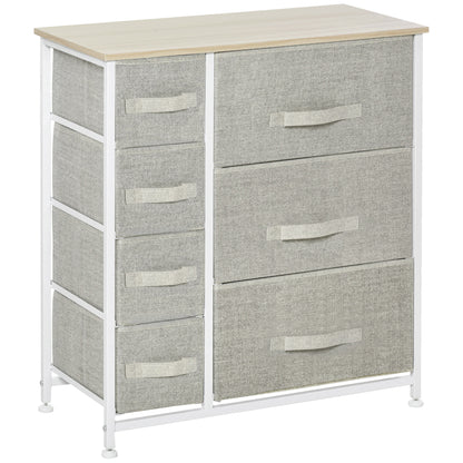 Lireta White Metal And Grey Fabric 7 Drawer Storage Chest with Natural Wooden Top
