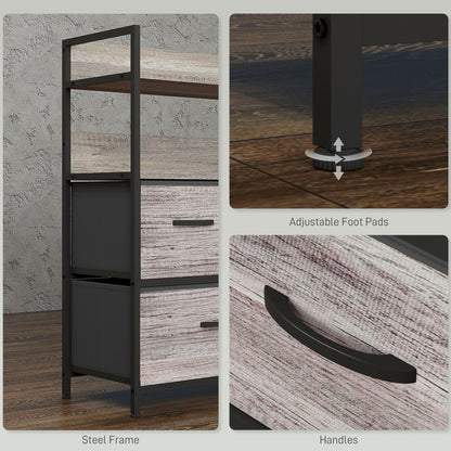 Rimo Fabric And Wood Grey Wood Effect 5 Drawer Rustic Storage Chest