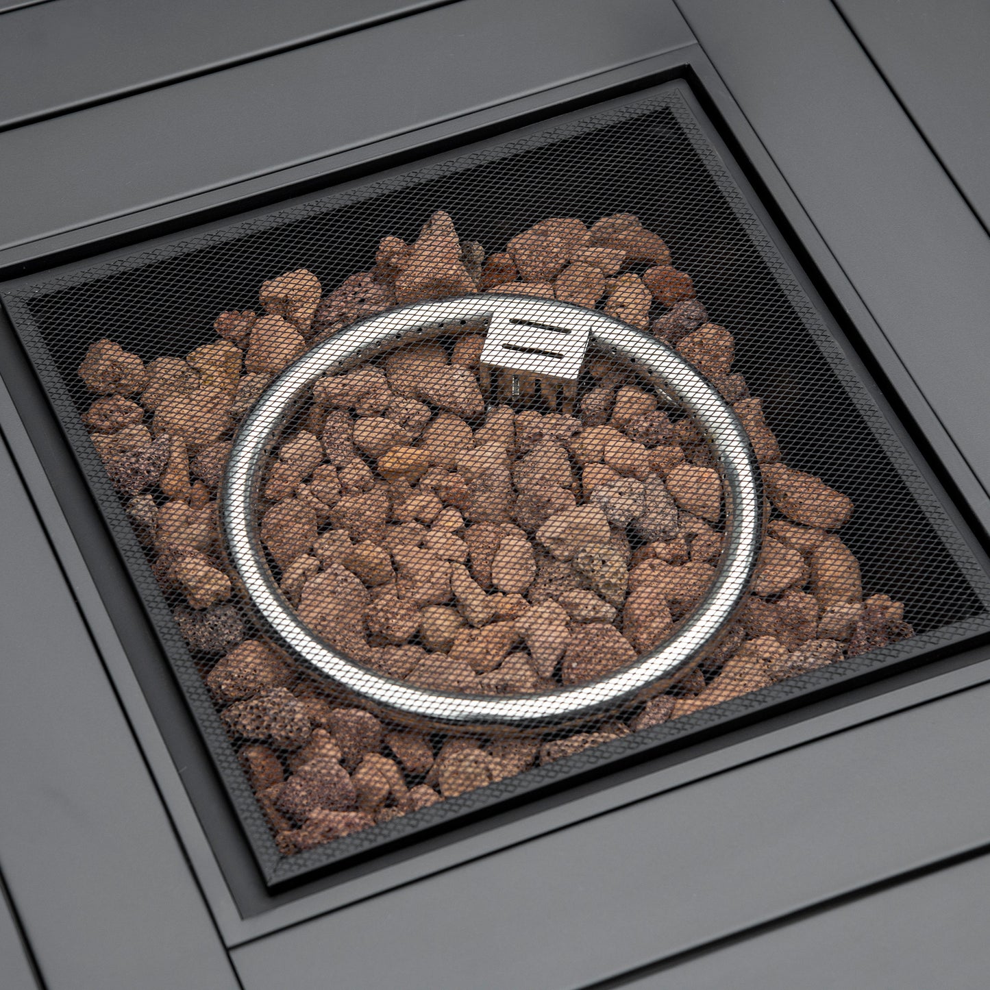 Rata Faux Rattan Grey Square Gas Fire Pit Table With Rain Cover Mesh Lid And Lava Stones
