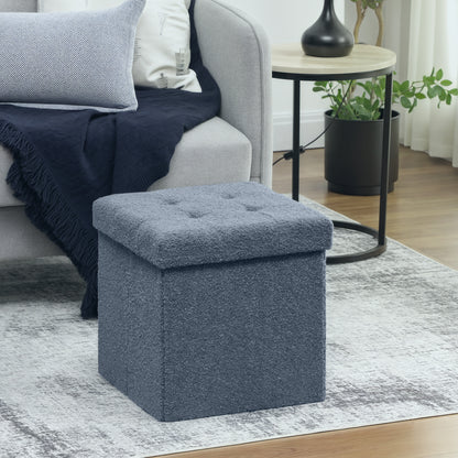 Fazi Sherpa Fleece Blue Foldable Storage Ottoman Diamond Tufted Lid