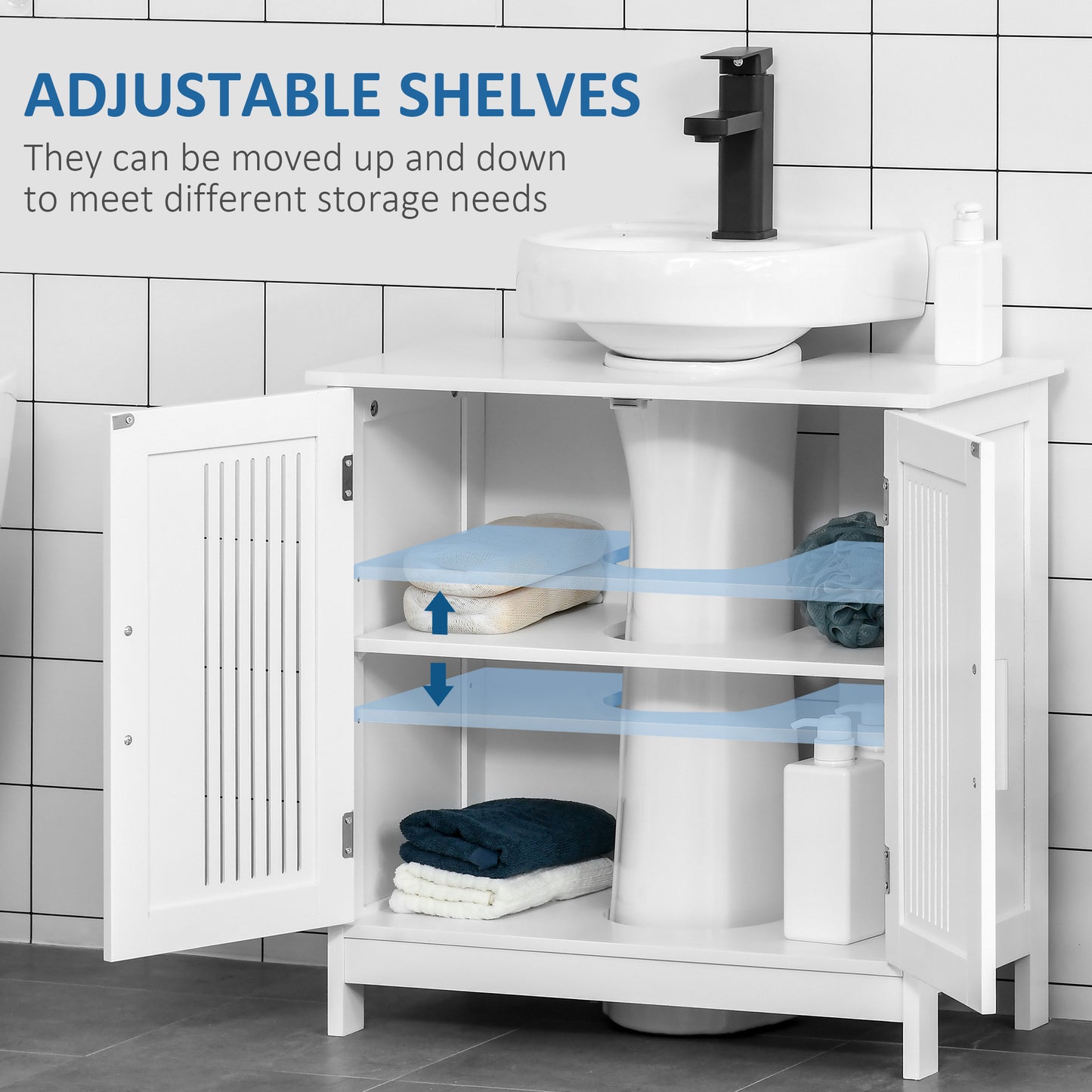 Novaso White Under Sink Vanity Unit With Double Doors And Adjustable Shelving Modern Design