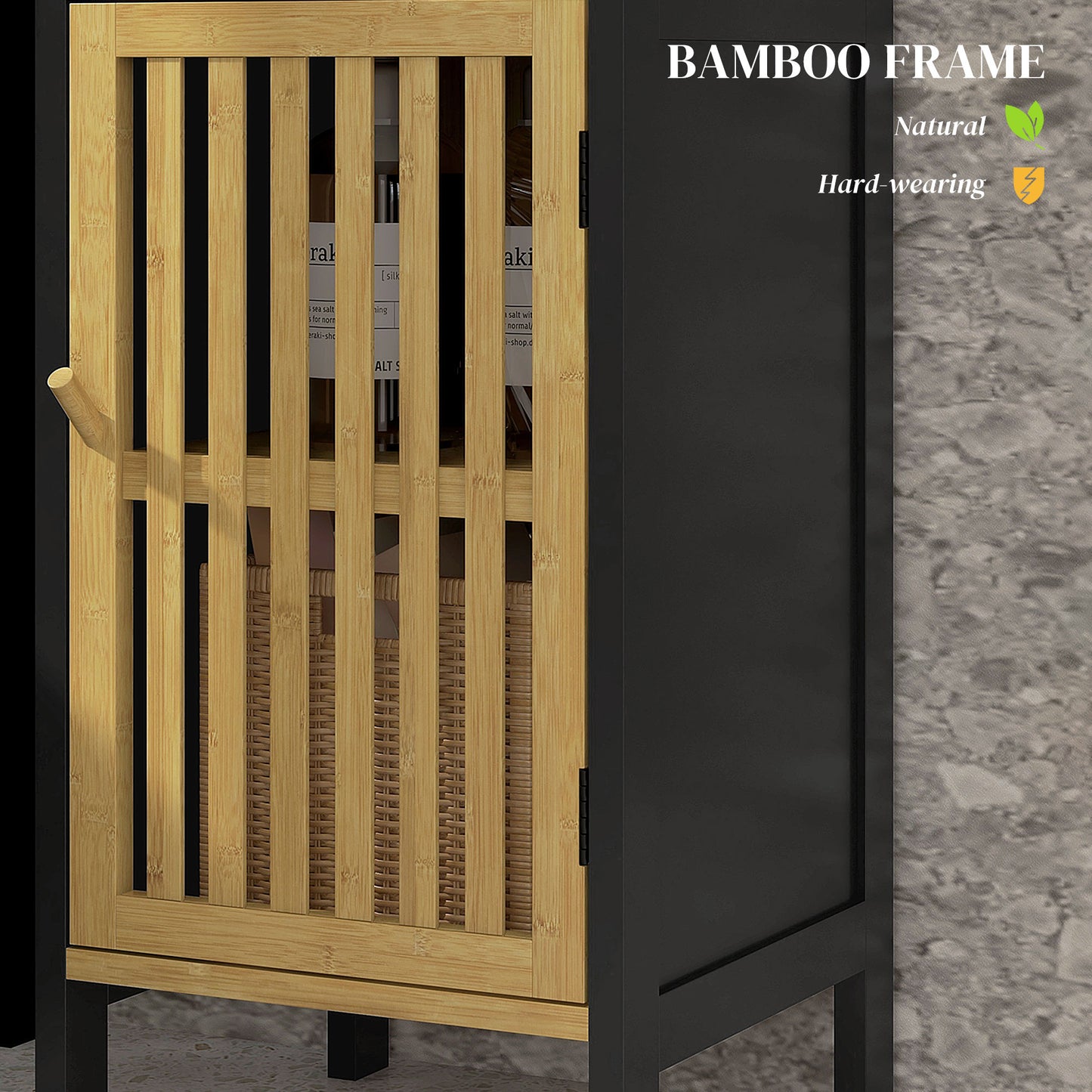 Lava Retro Bamboo Style Bathroom Storage Cabinet With Cut Out Detail