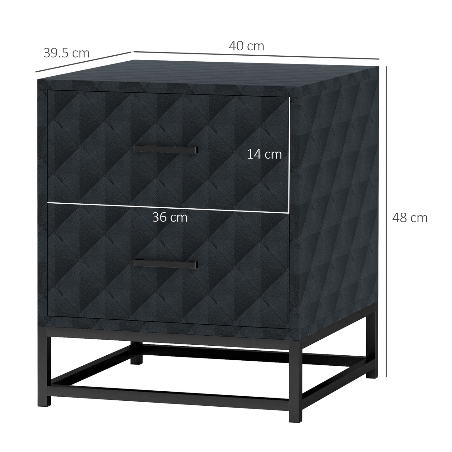 Roel Set Of 2 Black Retro Bedside Tables With 2 Drawers And Steel Legs