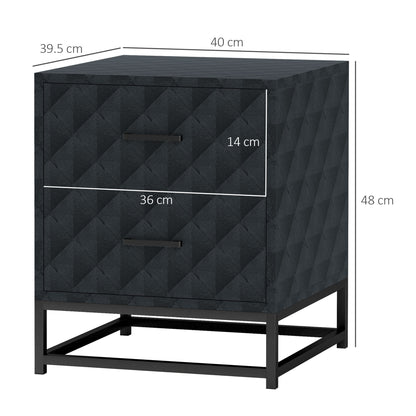 Roel Set Of 2 Black Retro Bedside Tables With 2 Drawers And Steel Legs