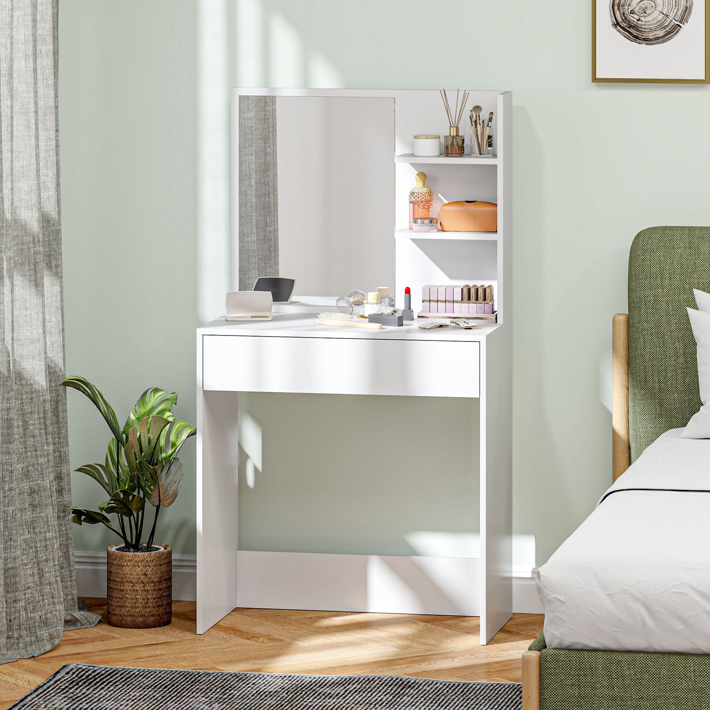 Ketoli White Dressing Table With Mirror And Integrated Storage Compartments
