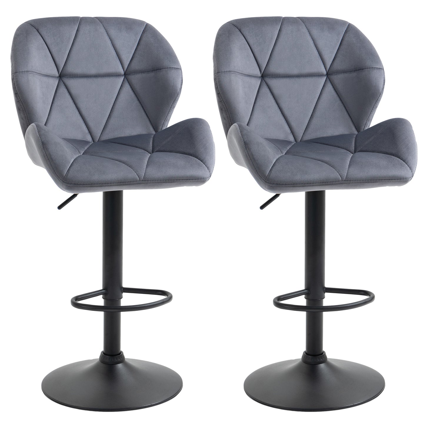 Samori Set Of 2 Upholstered Dark Grey Adjustable Swivel Bar Stools With Back Support
