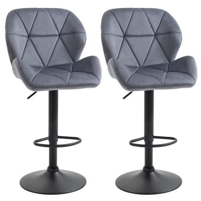 Samori Set Of 2 Upholstered Dark Grey Adjustable Swivel Bar Stools With Back Support