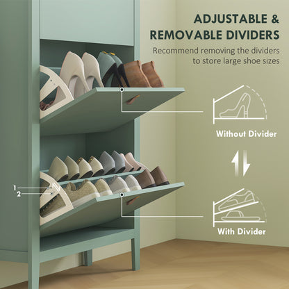 Diveve Wooden Mint Green Modern 3 Drawer Shoe Cabinet Faux Leather Handles