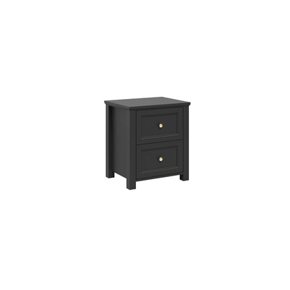 Tulle Panelled Black Wood Bedside Table 2 Drawers