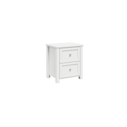 Tulle Panelled White Wood Bedside Table 2 Drawers