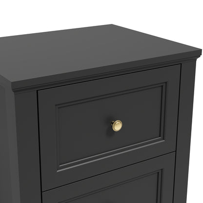Tulle Panelled Black Wood Bedside Table 2 Drawers