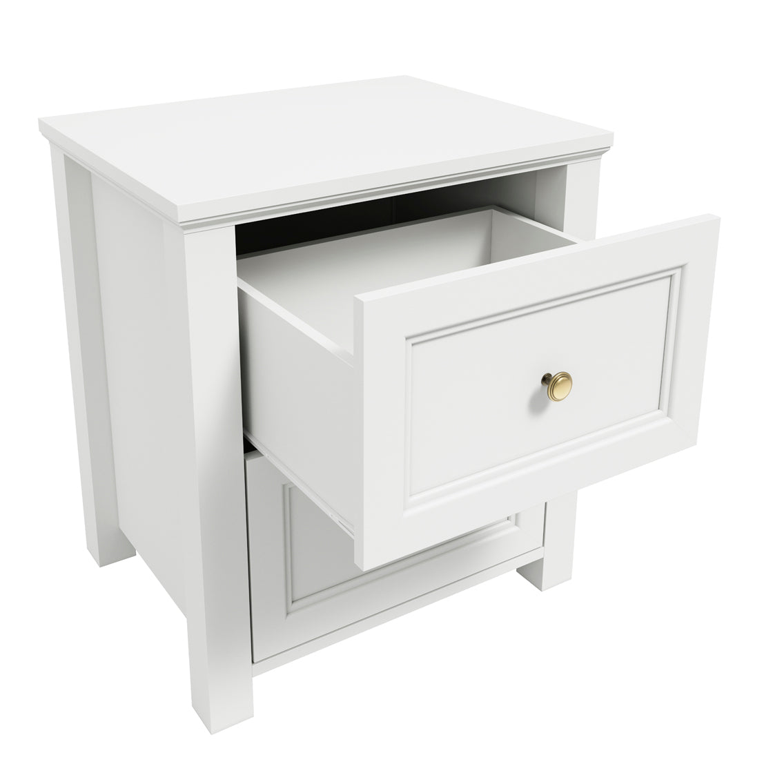 Tulle Panelled White Wood Bedside Table 2 Drawers