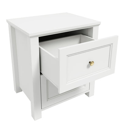 Tulle Panelled White Wood Bedside Table 2 Drawers