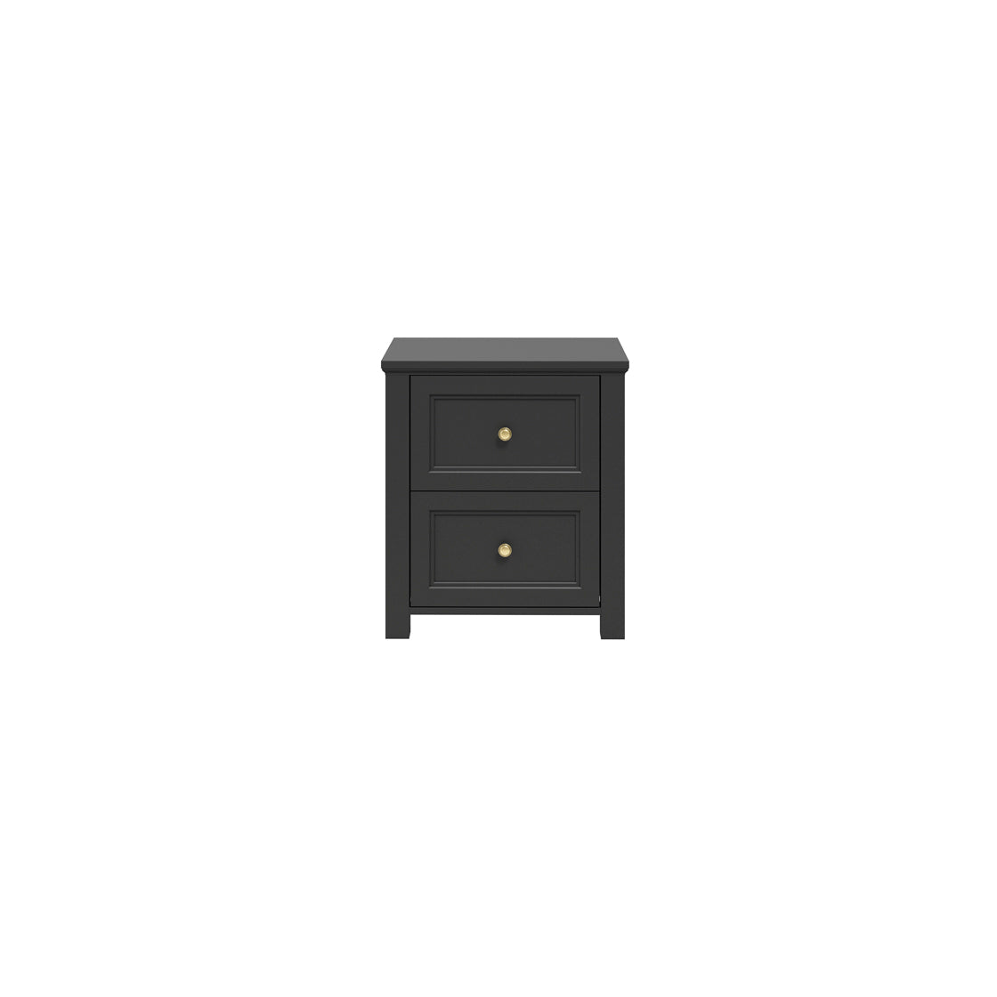 Tulle Panelled Black Wood Bedside Table 2 Drawers