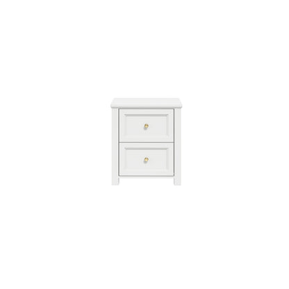 Tulle Panelled White Wood Bedside Table 2 Drawers