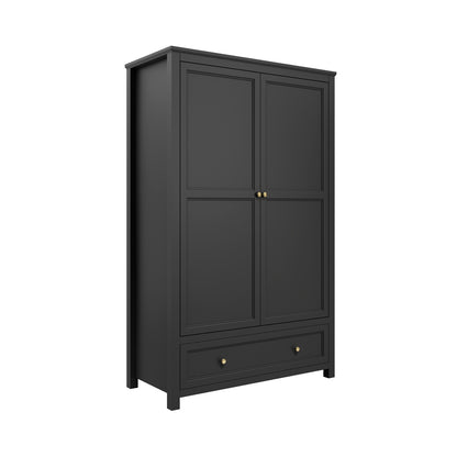 Tulle Panelled Black Wood 2 Door Wardrobe 1 Drawer