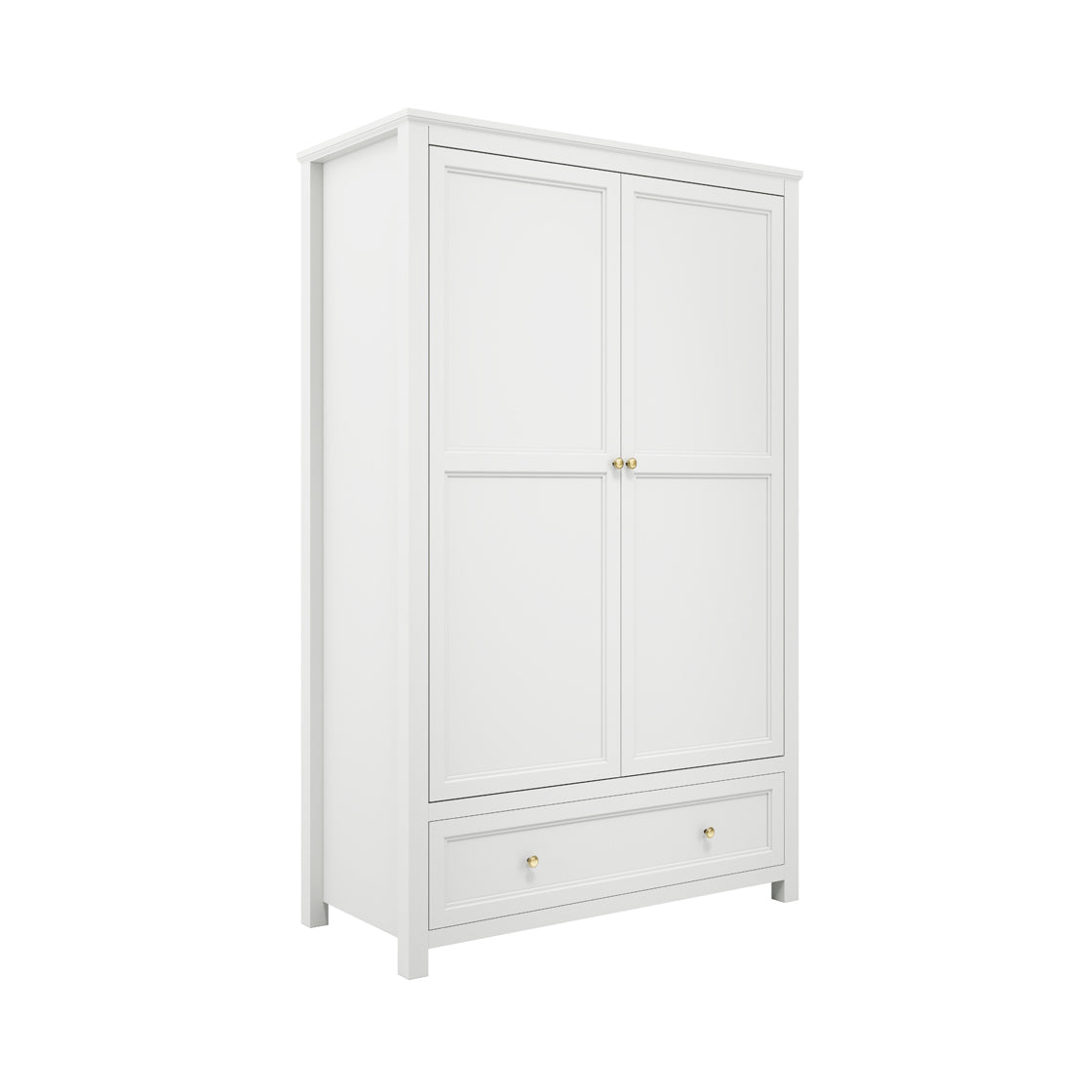 Tulle Panelled White Wood 2 Door Wardrobe 1 Drawer