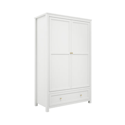 Tulle Panelled White Wood 2 Door Wardrobe 1 Drawer