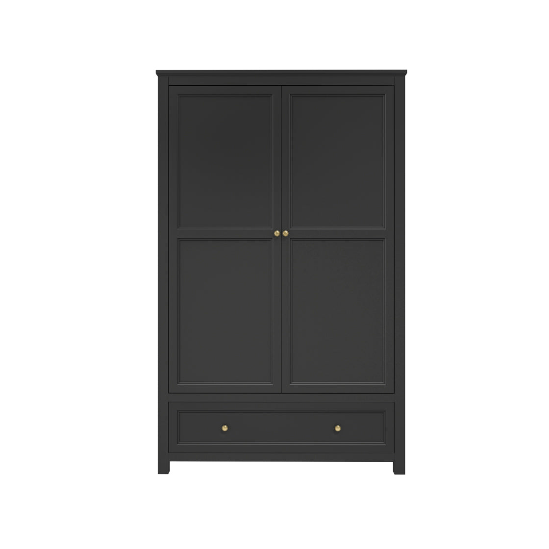 Tulle Panelled Black Wood 2 Door Wardrobe 1 Drawer