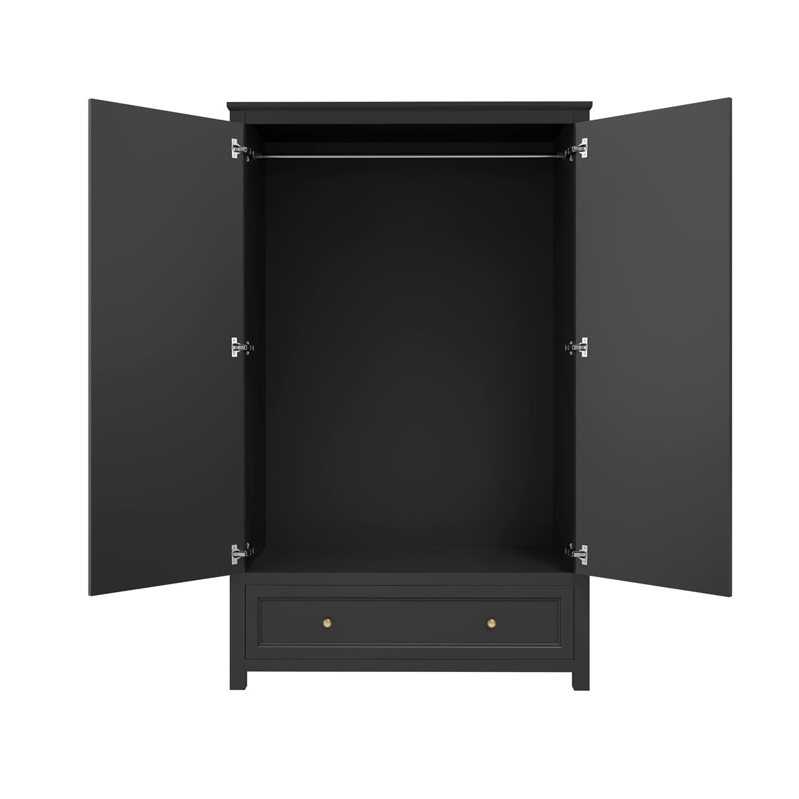 Tulle Panelled Black Wood 2 Door Wardrobe 1 Drawer