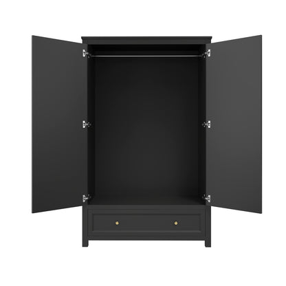 Tulle Panelled Black Wood 2 Door Wardrobe 1 Drawer