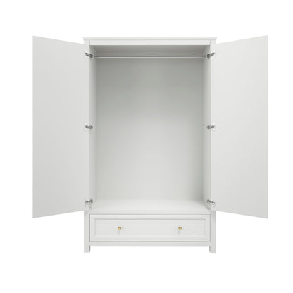 Tulle Panelled White Wood 2 Door Wardrobe 1 Drawer