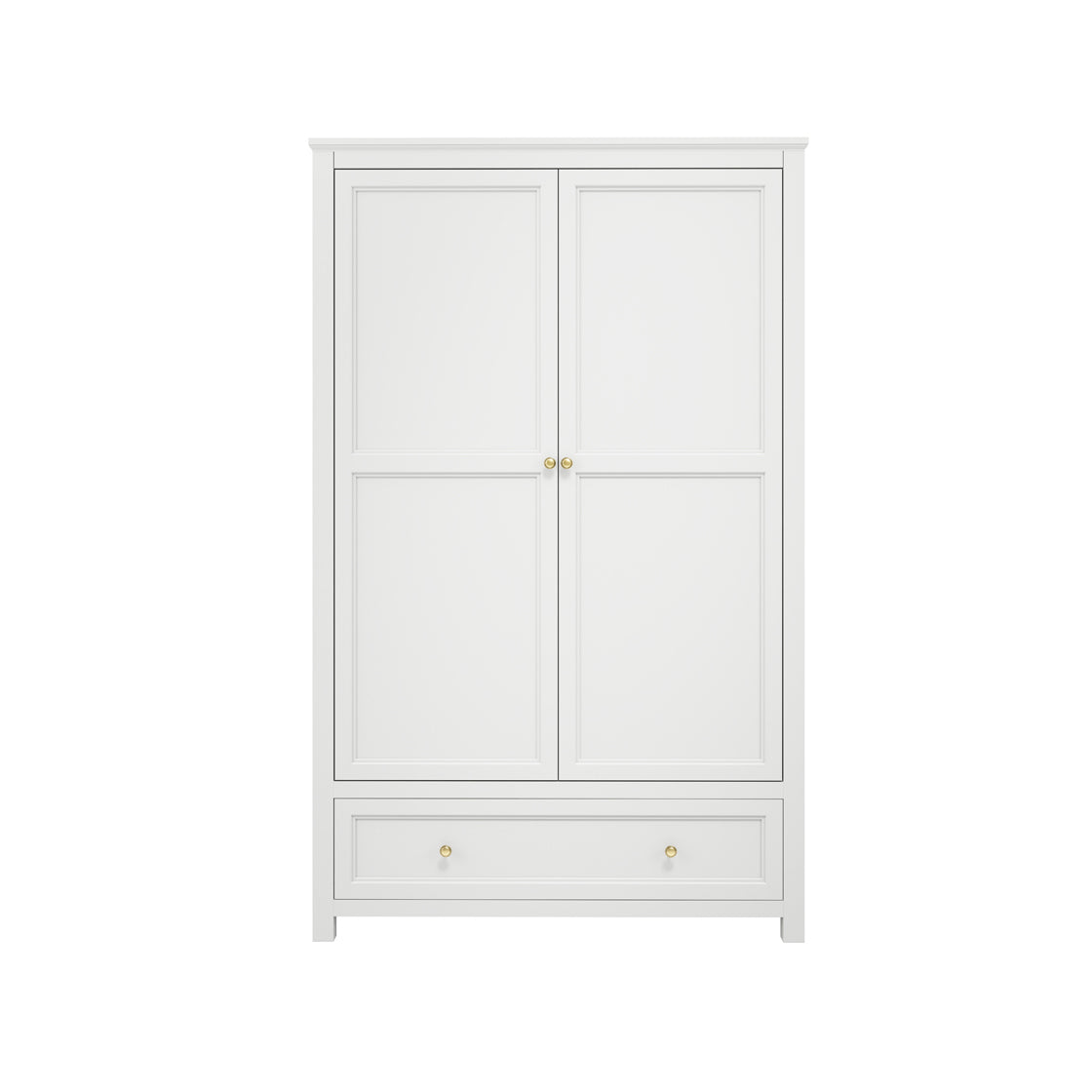 Tulle Panelled White Wood 2 Door Wardrobe 1 Drawer