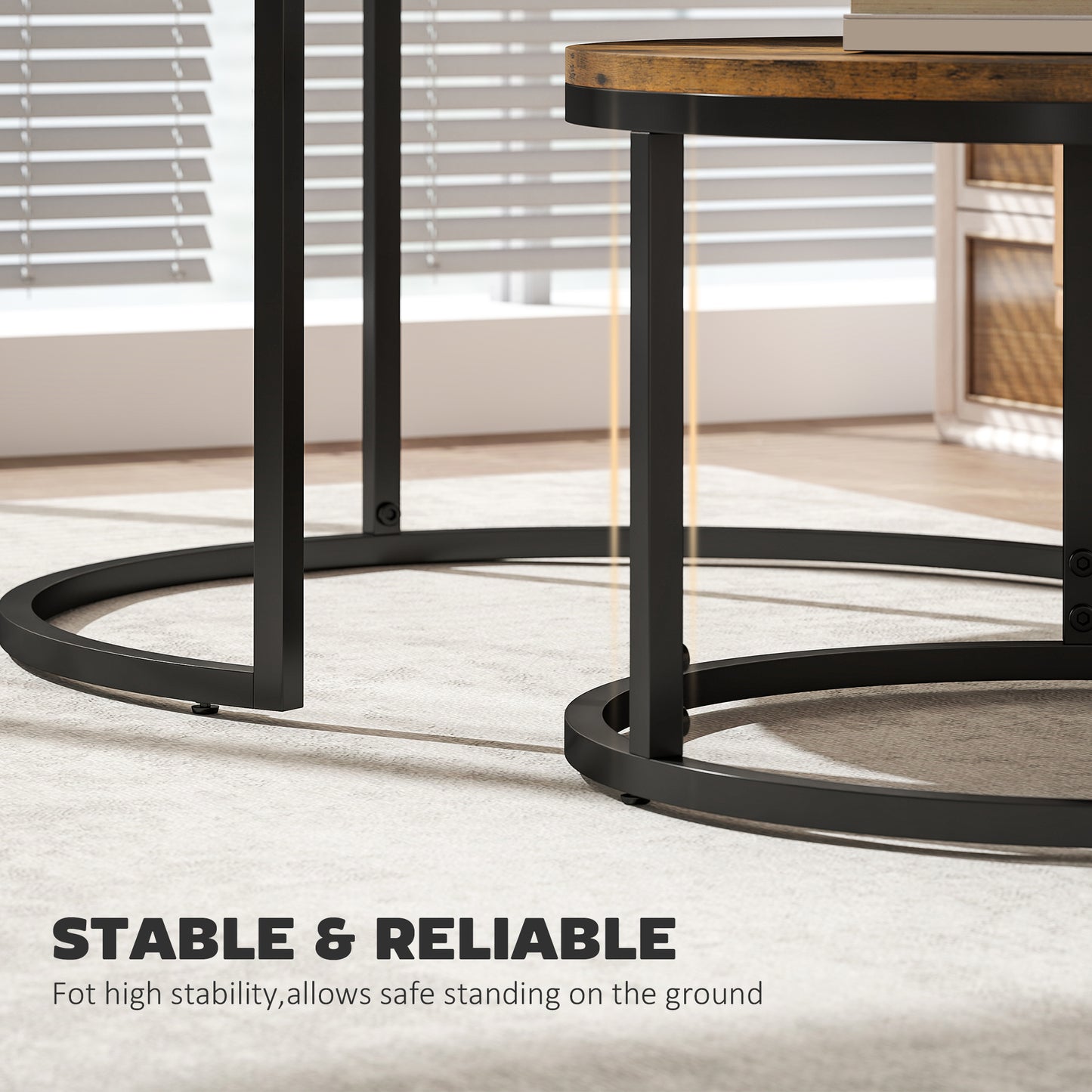 Kefa Dimi Set Of 2 Wooden Rustic Brown Wood Effect Nesting Tables