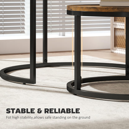 Kefa Dimi Set Of 2 Wooden Rustic Brown Wood Effect Nesting Tables