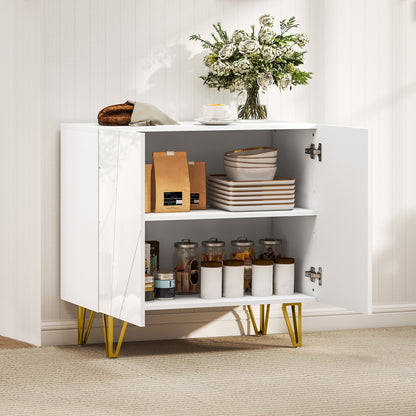 Diro High Gloss White Geometric Pattern Sideboard With Gold Hairpin Legs
