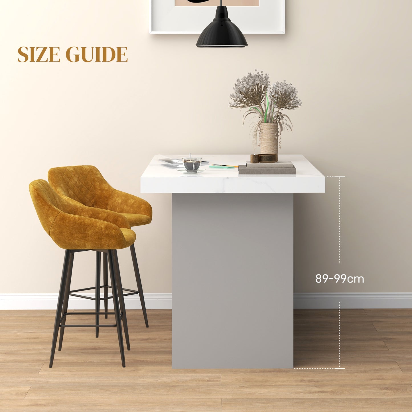 Fadole Velvet Gold Mustard Bar Stools Set Of 2 With Soft Touch Upholstery And Footrests